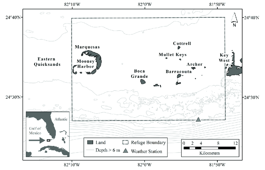 Map of the Key West National Wildlife Refuge, in the Florida Keys